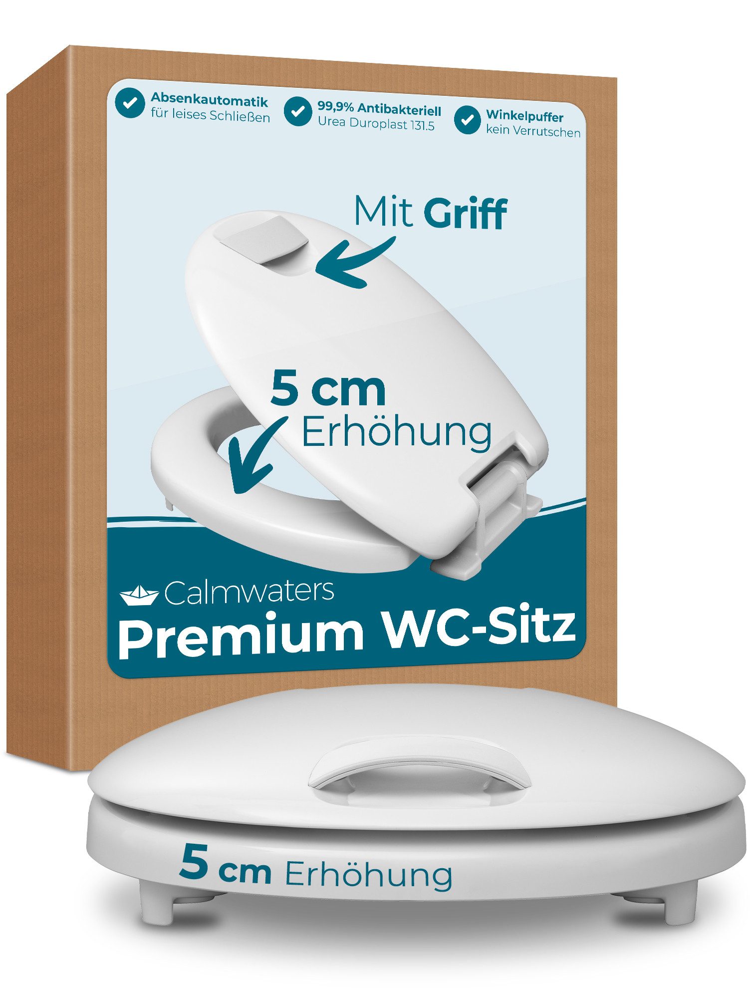 Calmwaters WC-Sitz Erhöht, +5cm Erhöhung, Griff, günstig online kaufen