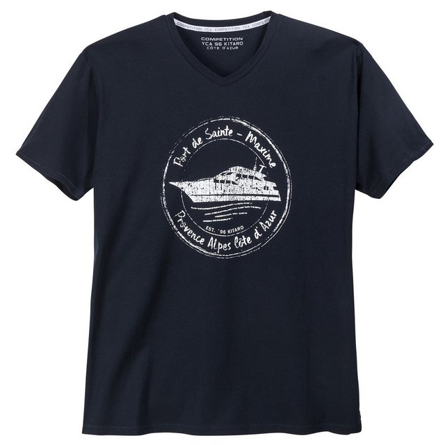 Kitaro Rundhalsshirt Kitaro V-Neck T-Shirt maritim bedruckt navy Übergröße günstig online kaufen