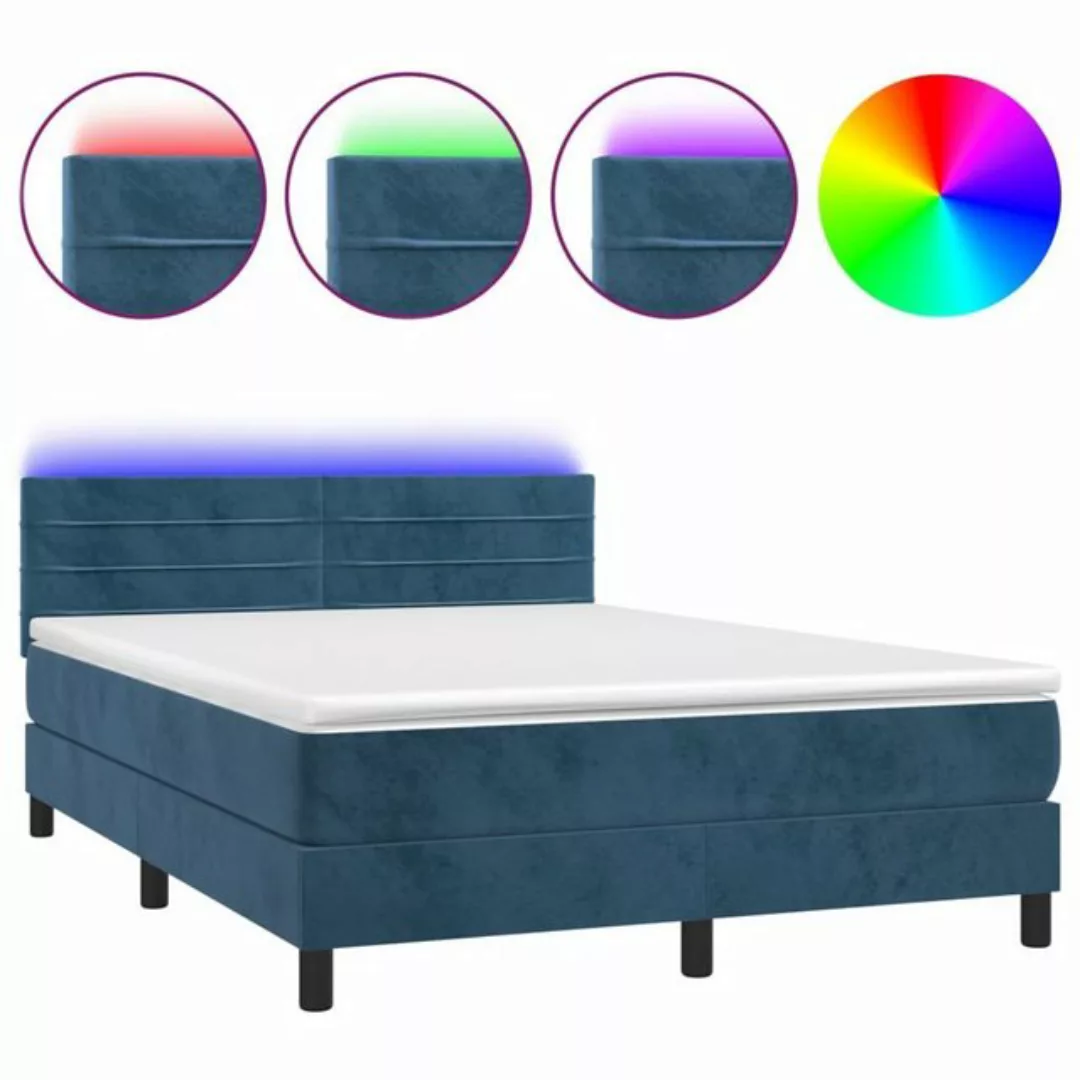 vidaXL Boxspringbett Boxspringbett mit Matratze LED Dunkelblau 140x200 cm S günstig online kaufen