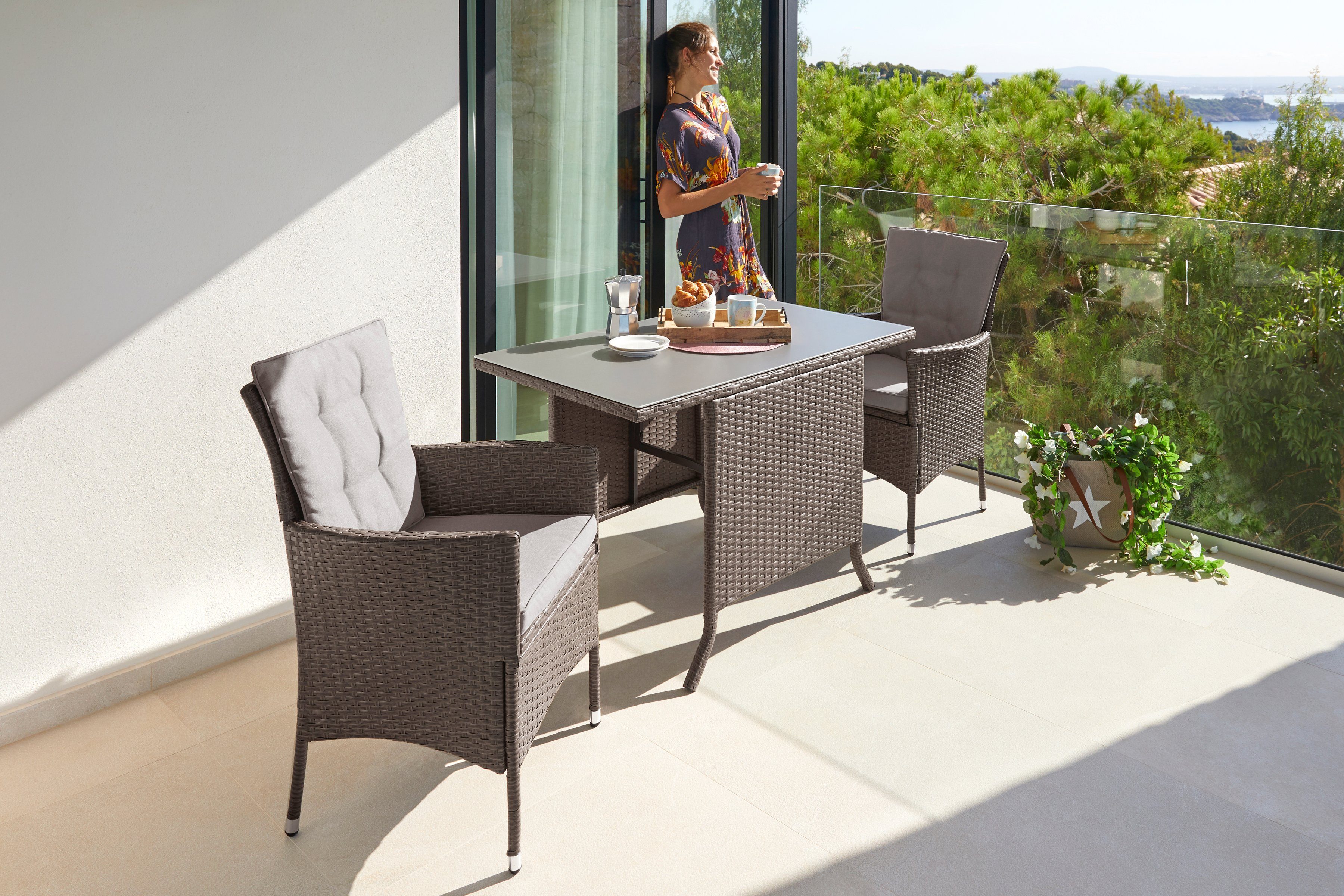 KONIFERA Garten-Essgruppe "Balkonset "Mailand"", (Set, 7 tlg., 2x Sessel, 1 günstig online kaufen