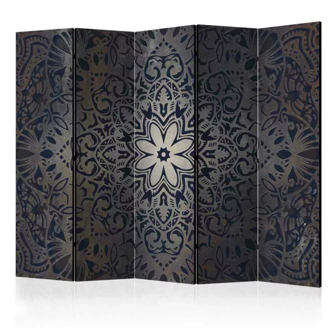Design Paravent in Silberfarben und Blau Mandala Motiv günstig online kaufen