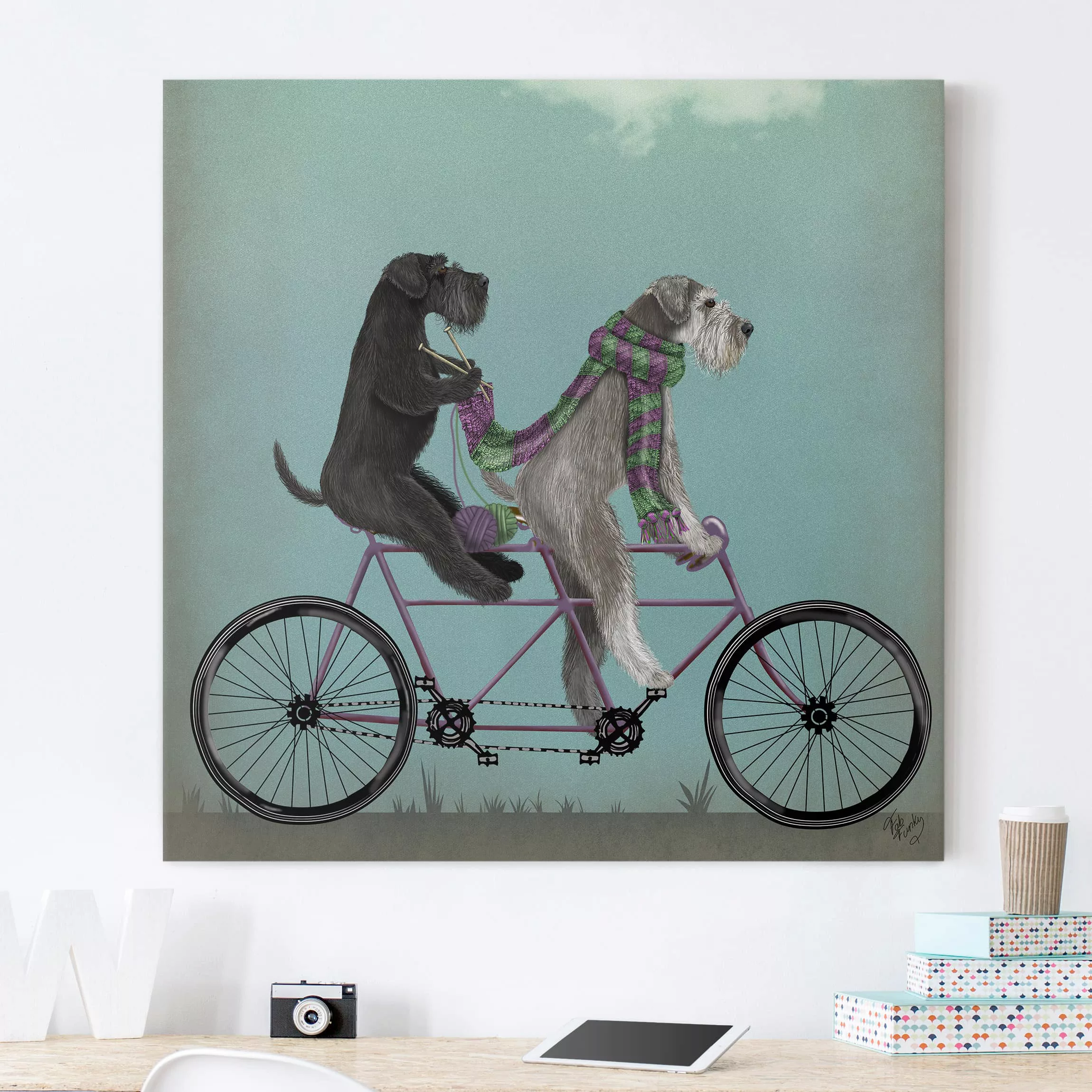 Leinwandbild Kinderzimmer - Quadrat Radtour - Schnauzer Tandem günstig online kaufen