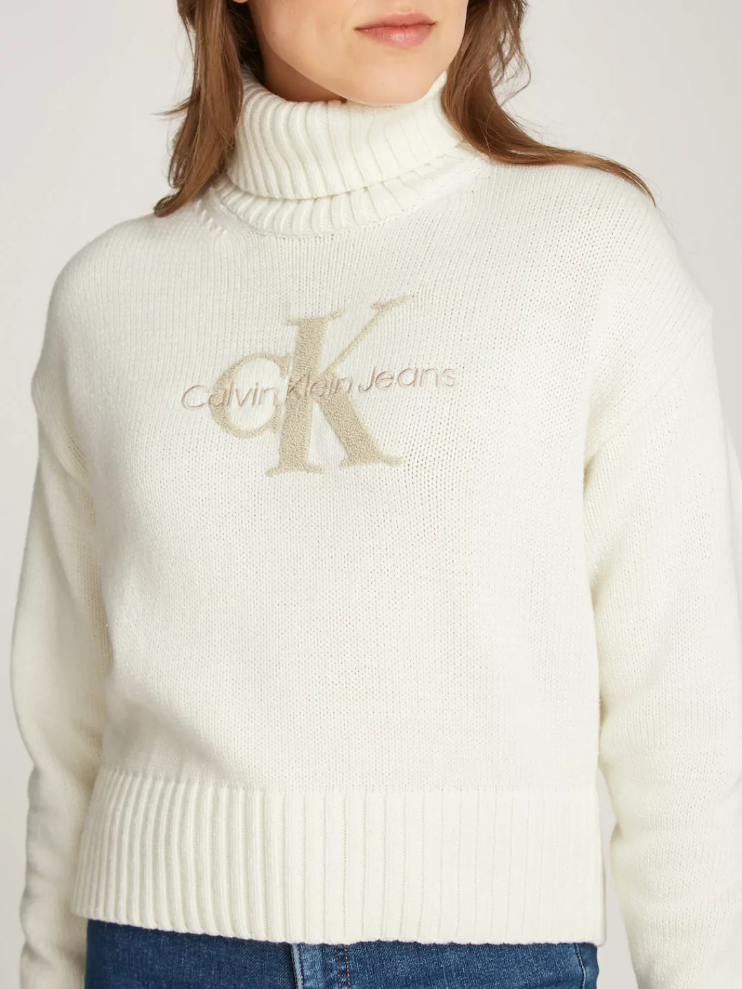 Calvin Klein Jeans Stehkragenpullover CHENILLE MONOLOGO SWEATER mit Logosti günstig online kaufen