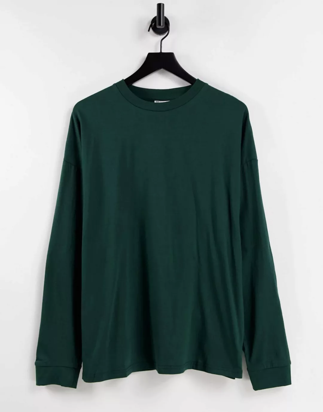 ASOS DESIGN – Langärmliges Oversize-Shirt in Dunkelgrün günstig online kaufen