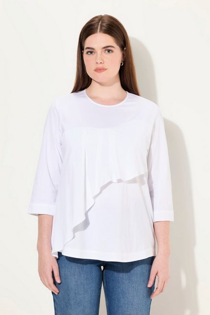 Ulla Popken Druckbluse Bluse Volant A-Linie Rundhals 3/4-Arm Biobaumwolle günstig online kaufen