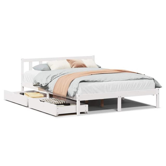 vidaXL Bett, Massivholzbett ohne Matratze Weiß 135x190 cm Kiefernholz günstig online kaufen