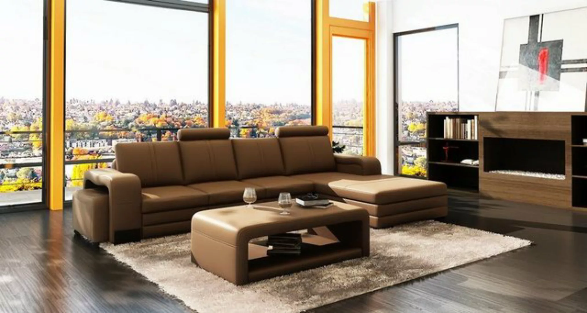 JVmoebel Sofa Braunes Ledersofa Couch Sofas XXL Ecksofa Wohnlandschaft L-Fo günstig online kaufen