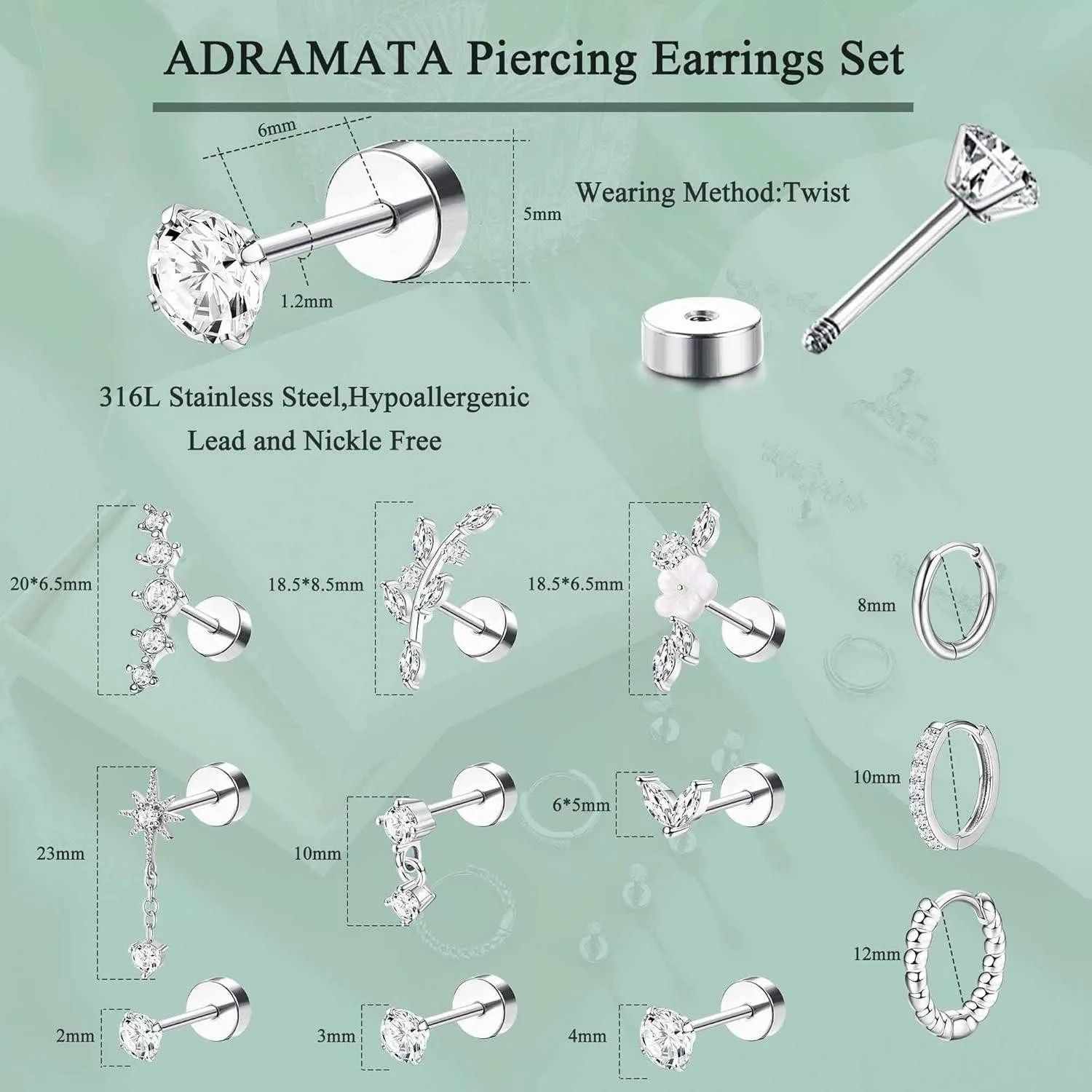 Adramata Piercing-Set 12Pcs Helix Piercings Set günstig online kaufen