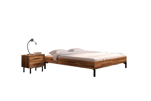 Natur24 Einzelbett Bett Seiba 3 Wildeiche massiv 80x200 ohne Kopfteil Metal günstig online kaufen