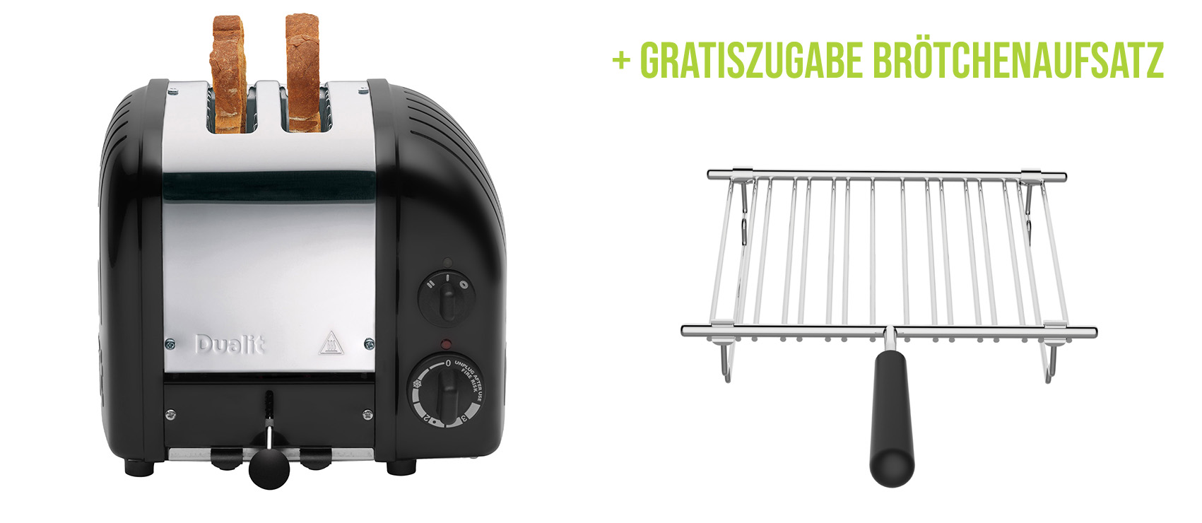 Classic Toaster Premium 2-Schlitz inkl. Gratis Brötchenaufsatz Schwarz matt günstig online kaufen