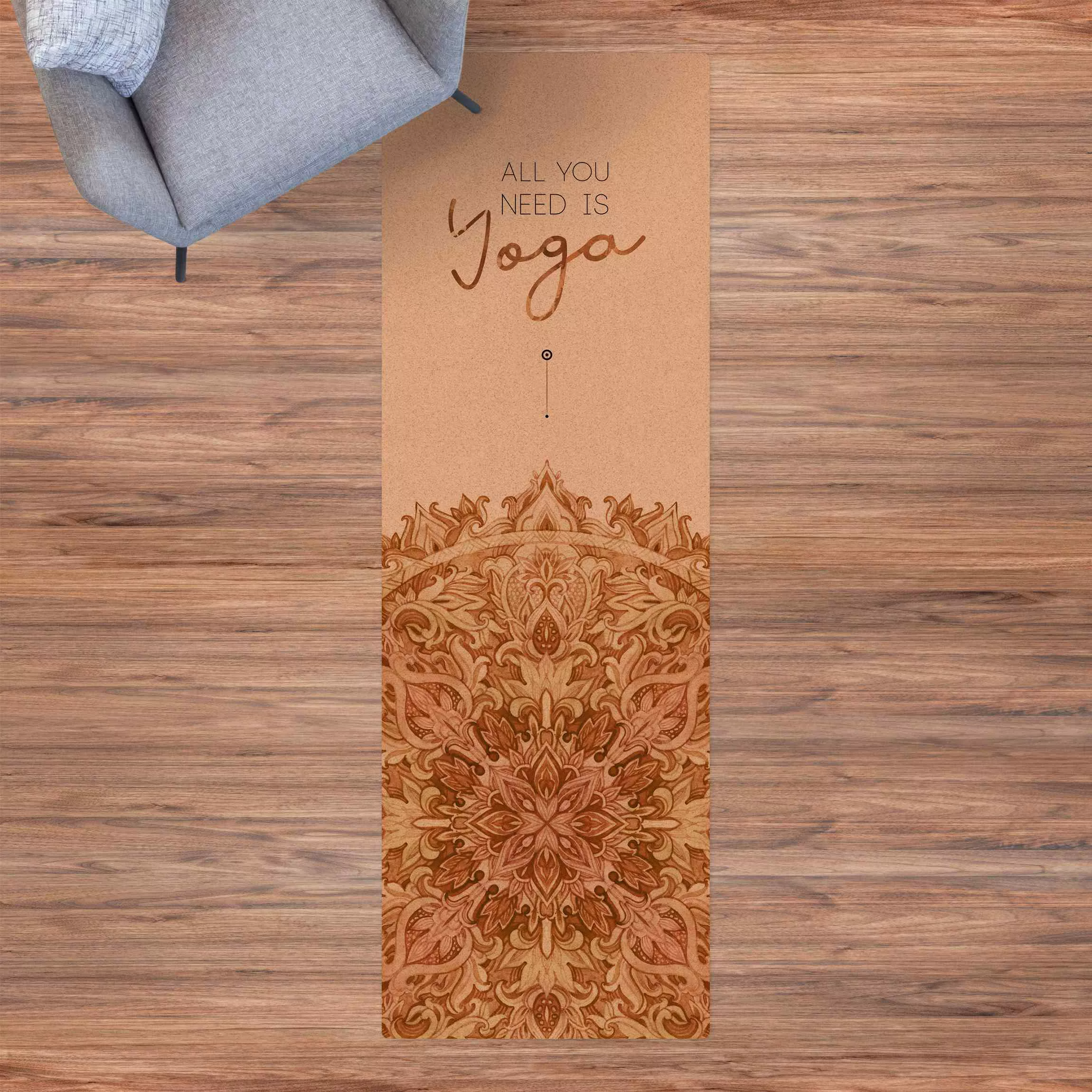 Kork-Teppich Spruch All you need is Yoga Orange günstig online kaufen