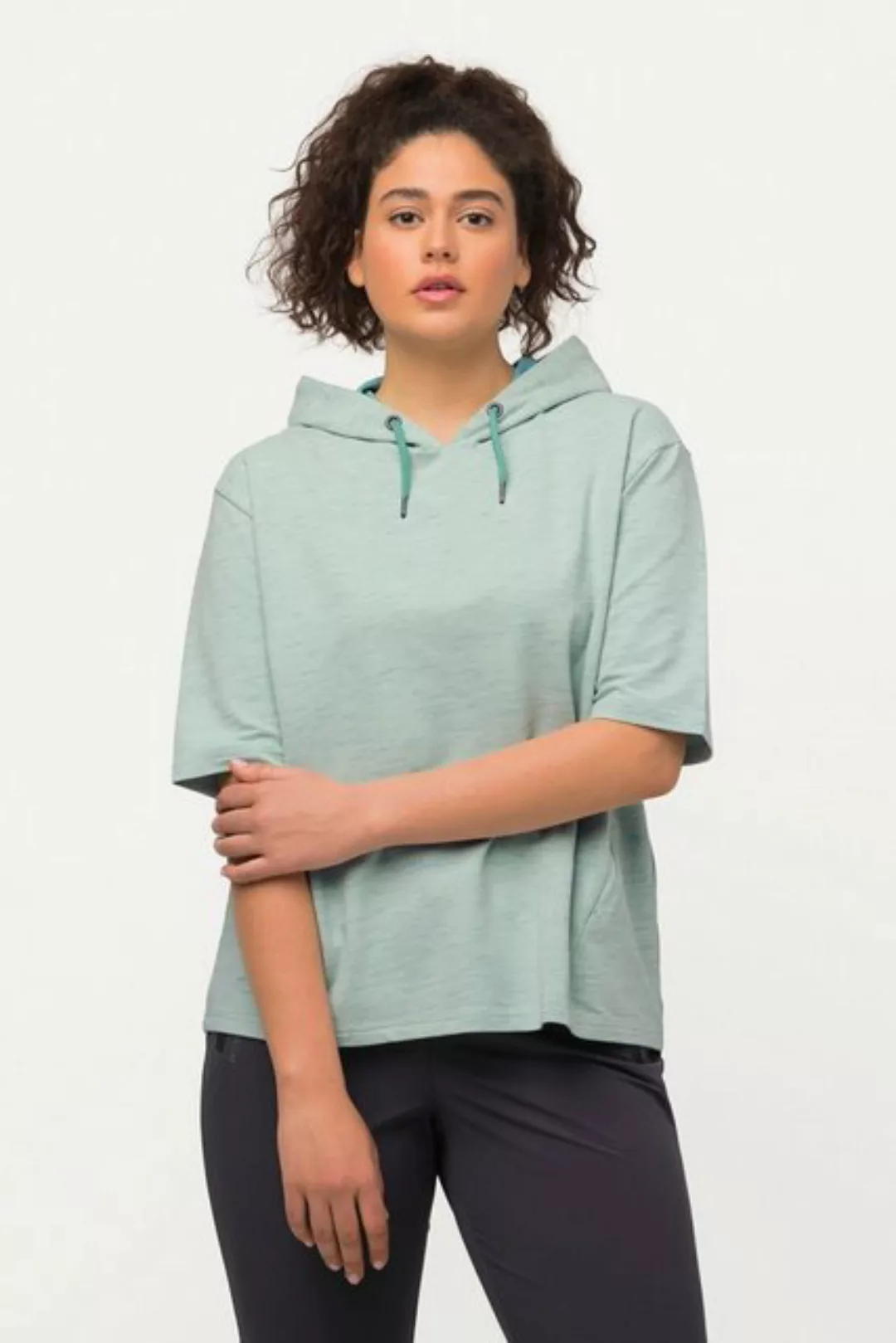 Ulla Popken Sweatshirt Sweatshirt Zipptasche Oversized Kapuze Halbarm günstig online kaufen