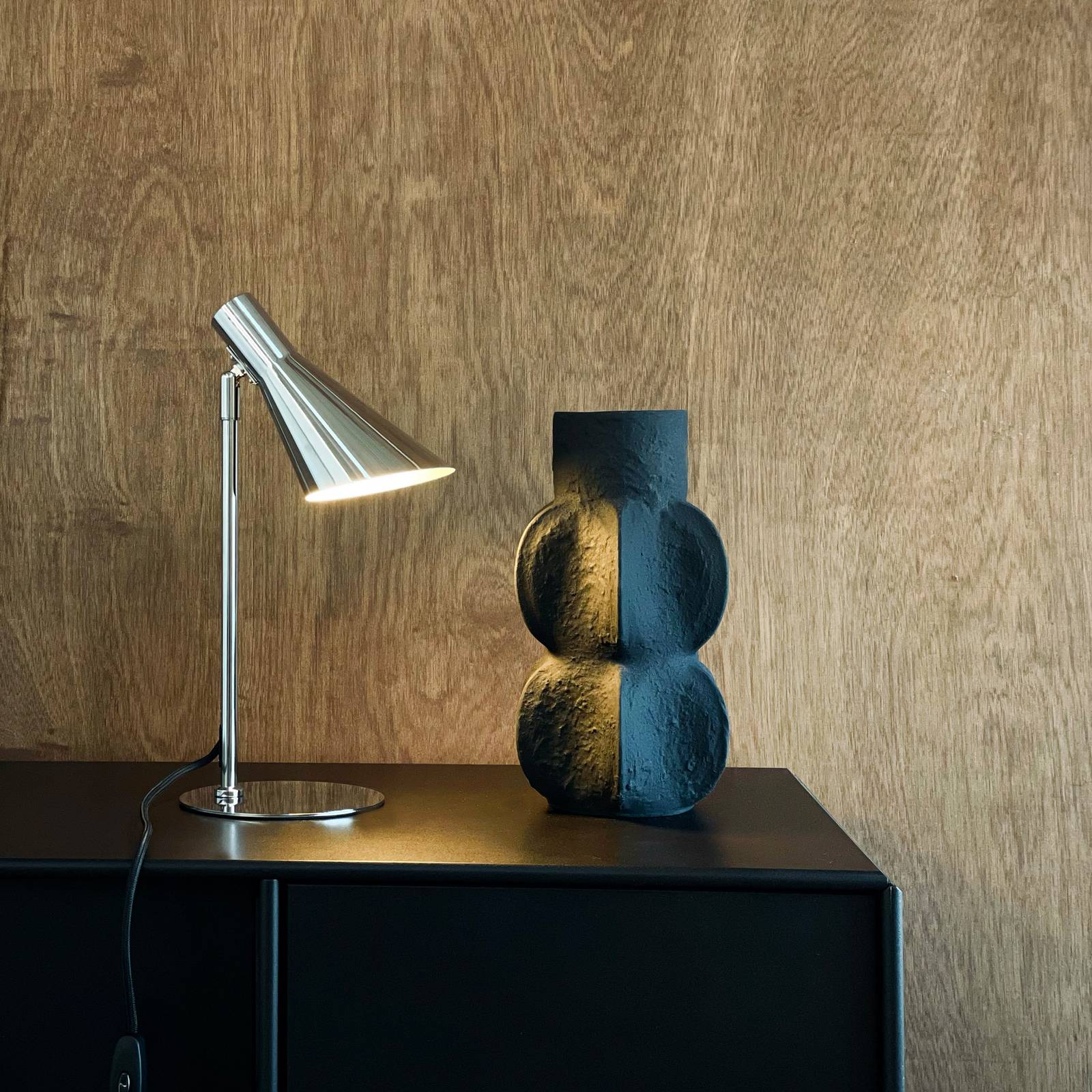 Dyberg Larsen Tischlampe DL12, chrom, Höhe 39,5 cm, Metall günstig online kaufen
