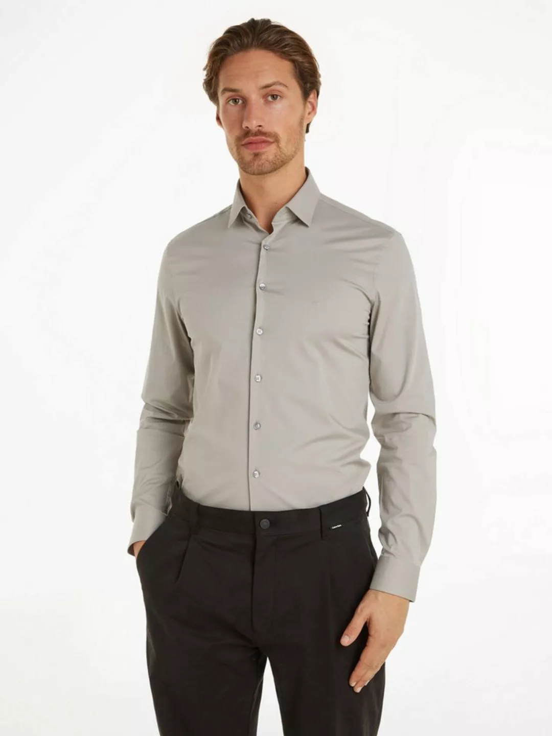 Calvin Klein Businesshemd POPLIN STRETCH SLIM SHIRT mit Kentkragen, Logopri günstig online kaufen