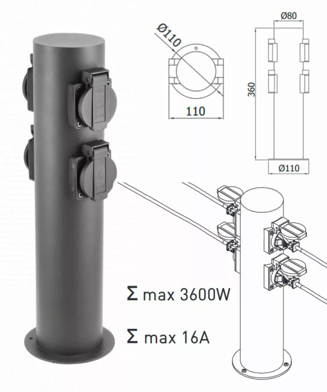 Corta Gartensteckdose 4x Schuko günstig online kaufen