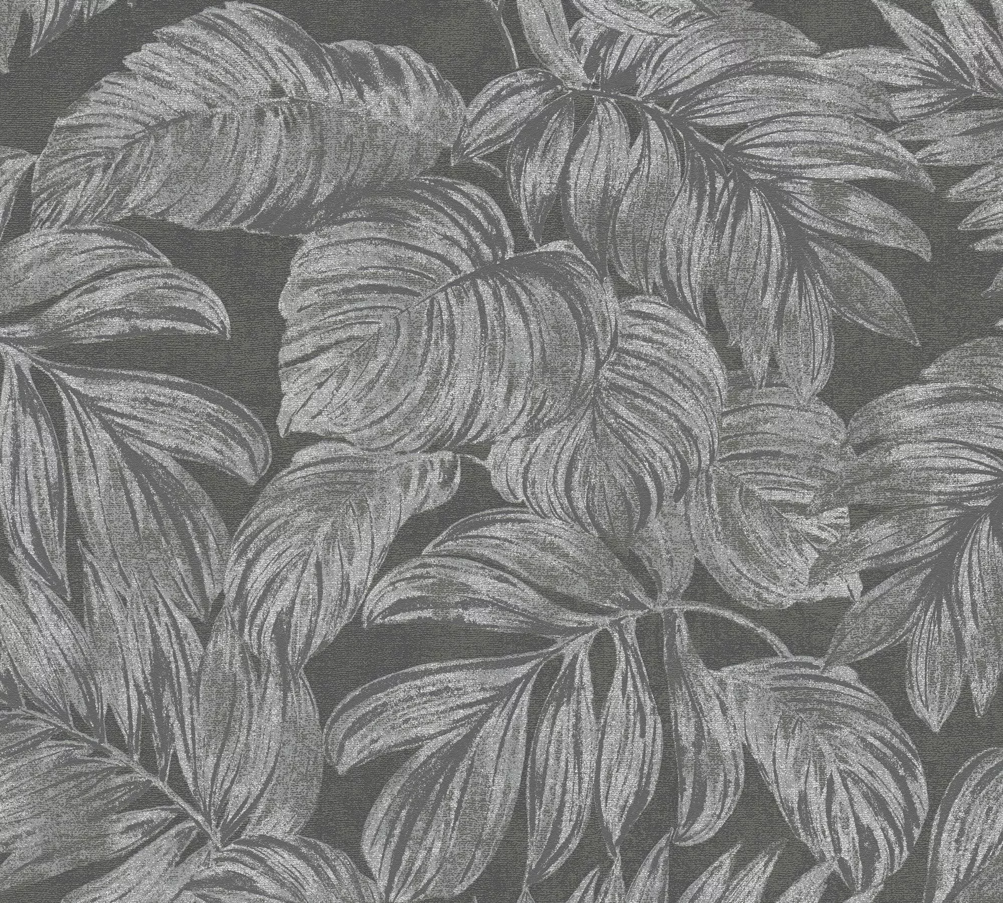Bricoflor Tapete Grau Silber Schwarz Elegante Vliestapete mit Blättern im S günstig online kaufen
