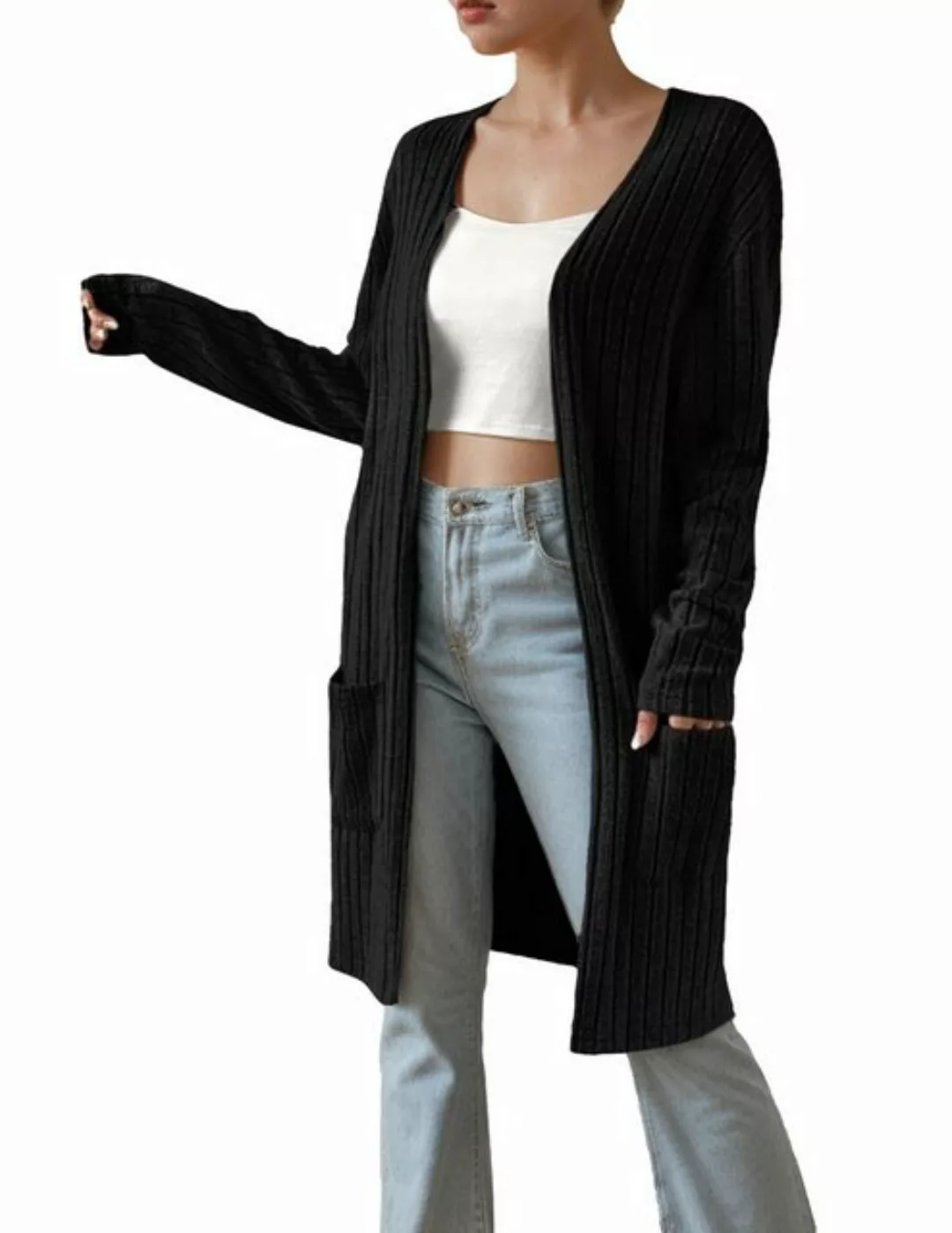 LUCKZON Longstrickjacke Damen, lässig, langärmelig, vorne offen, gerippter günstig online kaufen