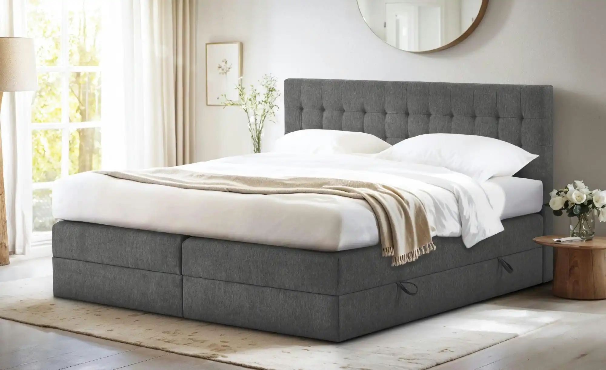 Boxspringbett mit Bettkasten Barcelona ¦ grau ¦ Maße (cm): B: 160 H: 110 Be günstig online kaufen