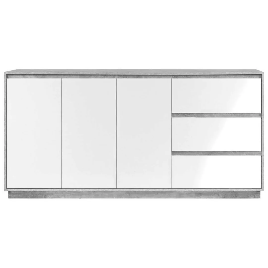 Sideboard Phoenix Beton Optik weiß glänzend B/H/T: ca. 178x88x40 cm günstig online kaufen