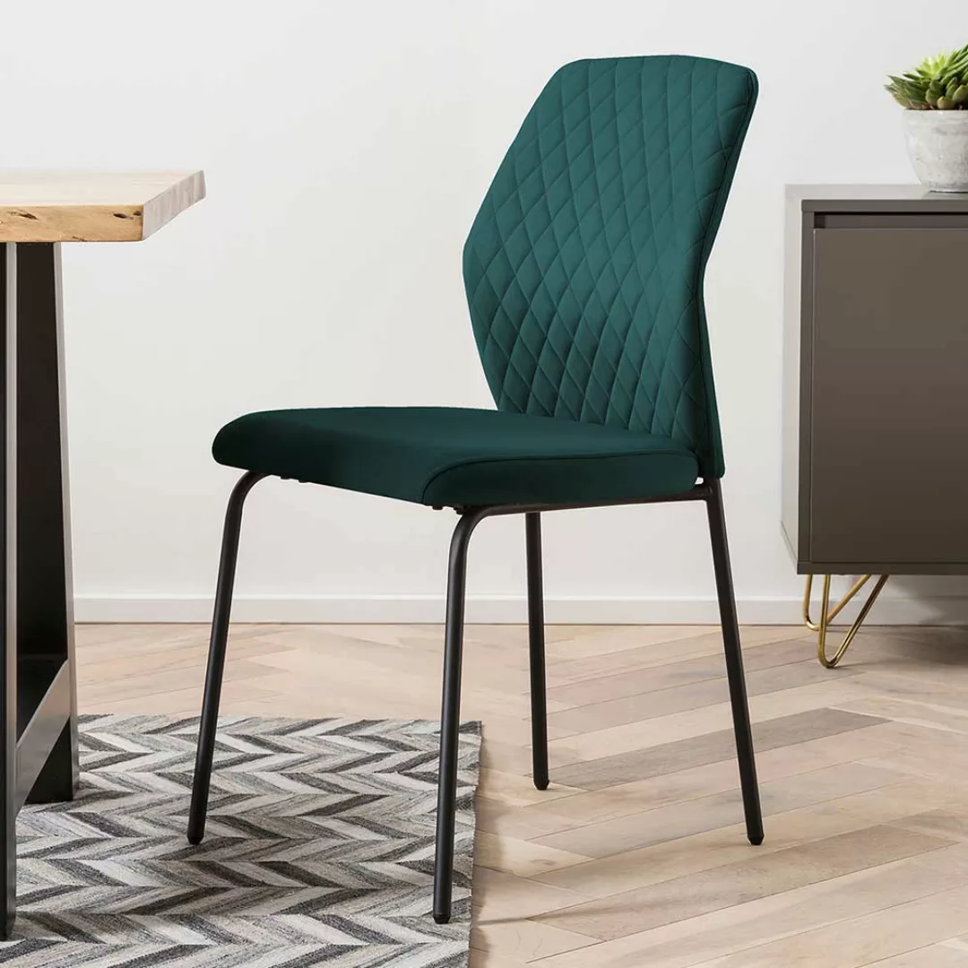 2 Stühle Samt und Metall in Grün und Schwarz aufwendigen Steppungen (2er Se günstig online kaufen