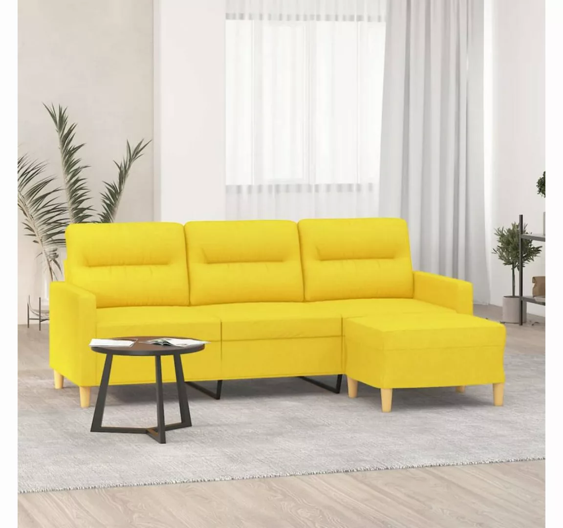 vidaXL Sofa, 3-Sitzer-Sofa mit Hocker Hellgelb 180 cm Stoff günstig online kaufen