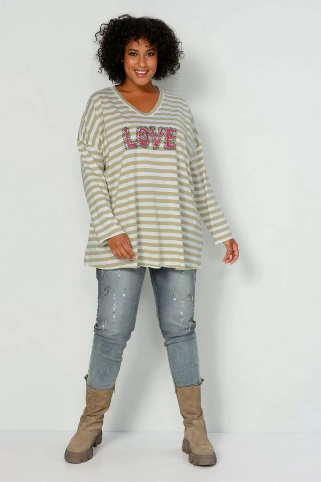 Angel of Style Rundhalsshirt T-Shirt oversized Ringel LOVE Rundhals Langarm günstig online kaufen