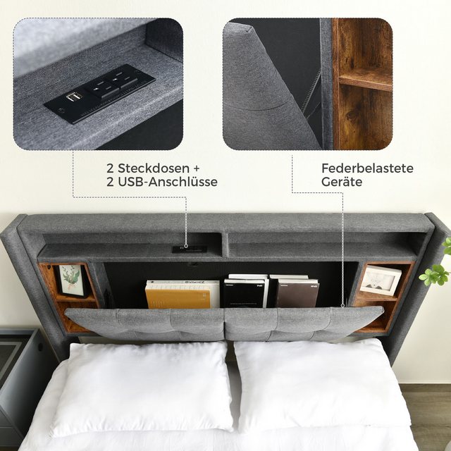 MODFU Polsterbett Doppelbett Stauraum-Kopfteil Bett (160x200cm ohne Matratz günstig online kaufen