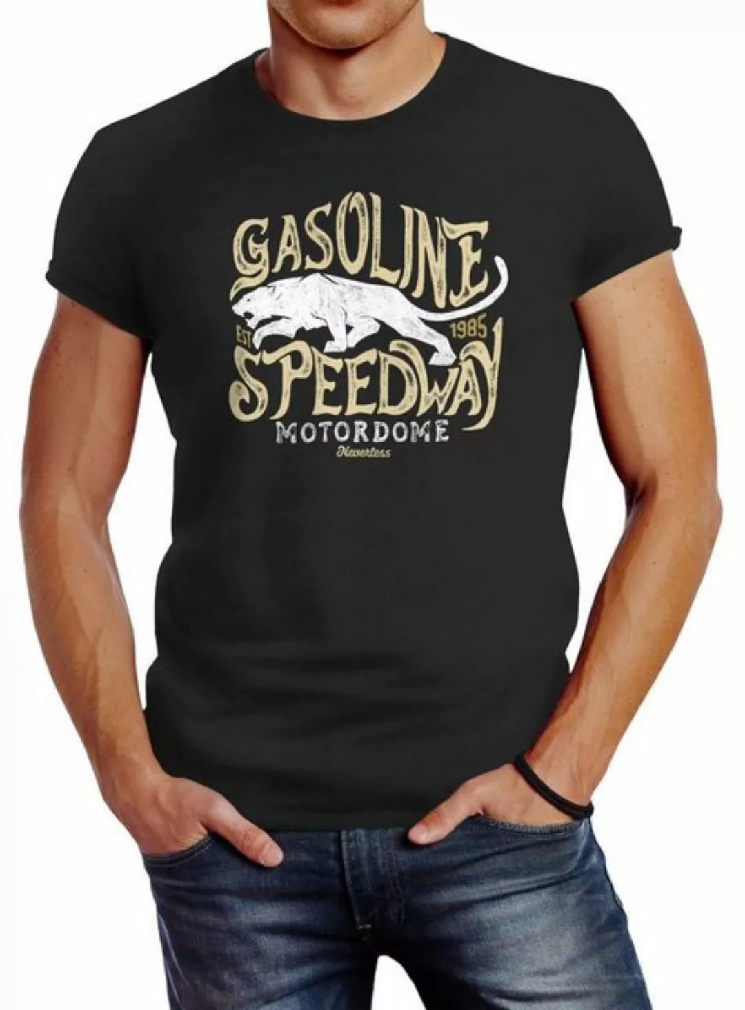 Neverless Print-Shirt Herren T-Shirt Gasoline Speedway Panther vintage Moti günstig online kaufen