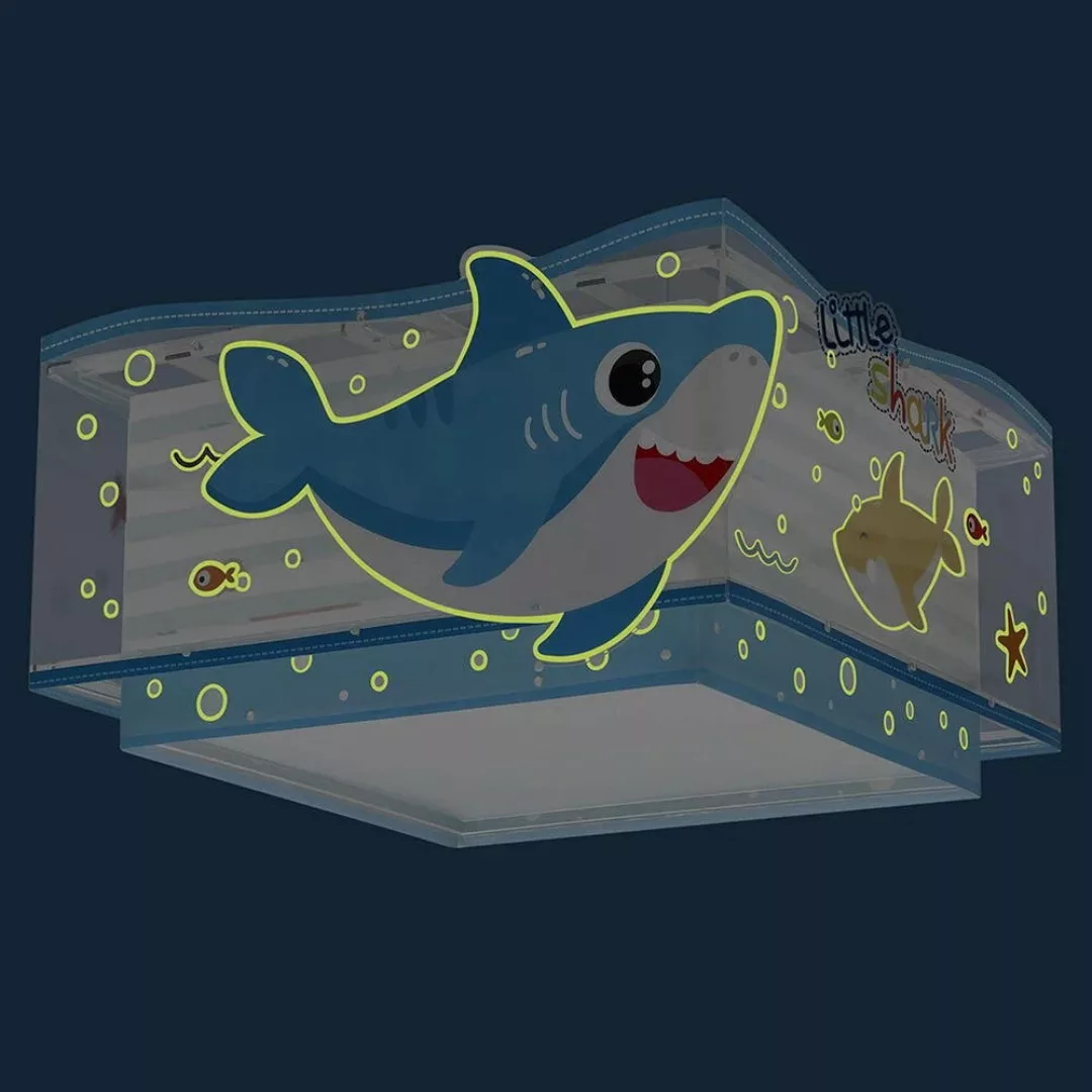 Kinderzimmer Deckenleuchte Baby Shark in Mehrfarbig und Weiß E27 2-flammig günstig online kaufen