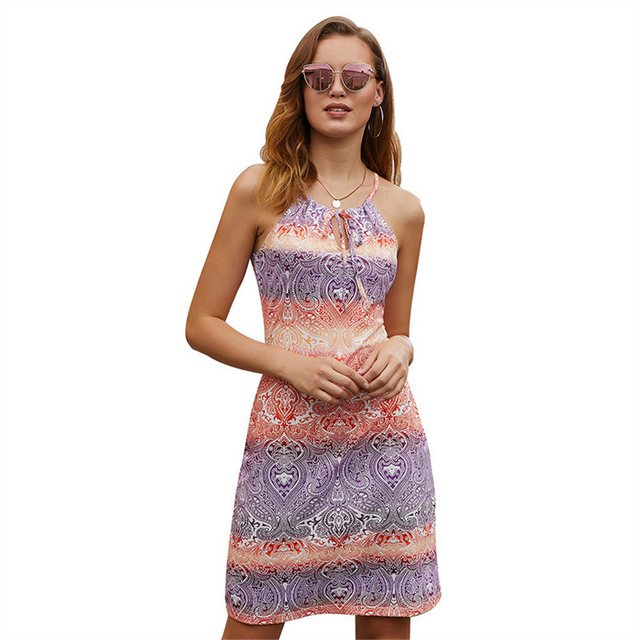 RUZU UG Dirndl Trägerkleid Kleid Druckkleid bedruckt ärmellos hohleskleid s günstig online kaufen