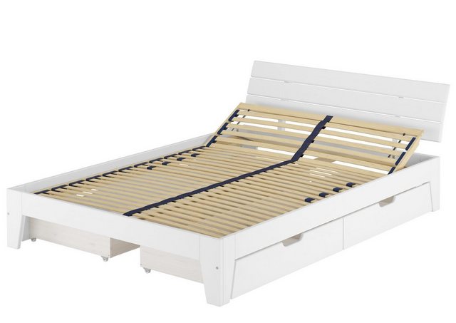 ERST-HOLZ Bett Weißes Doppelbett 140x200 Kiefer massiv Schubladenset Zubehö günstig online kaufen