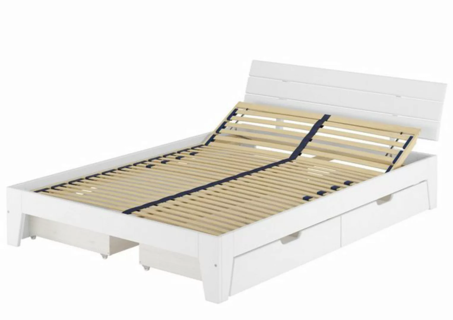 ERST-HOLZ Bett Weißes Doppelbett 140x200 Kiefer massiv Schubladenset Zubehö günstig online kaufen
