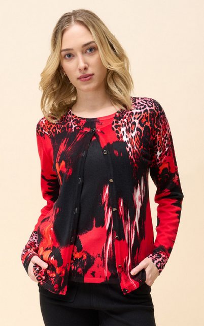 Passioni Cardigan Twinset in Rot und Schwarz mit abstraktem Animal-Print günstig online kaufen