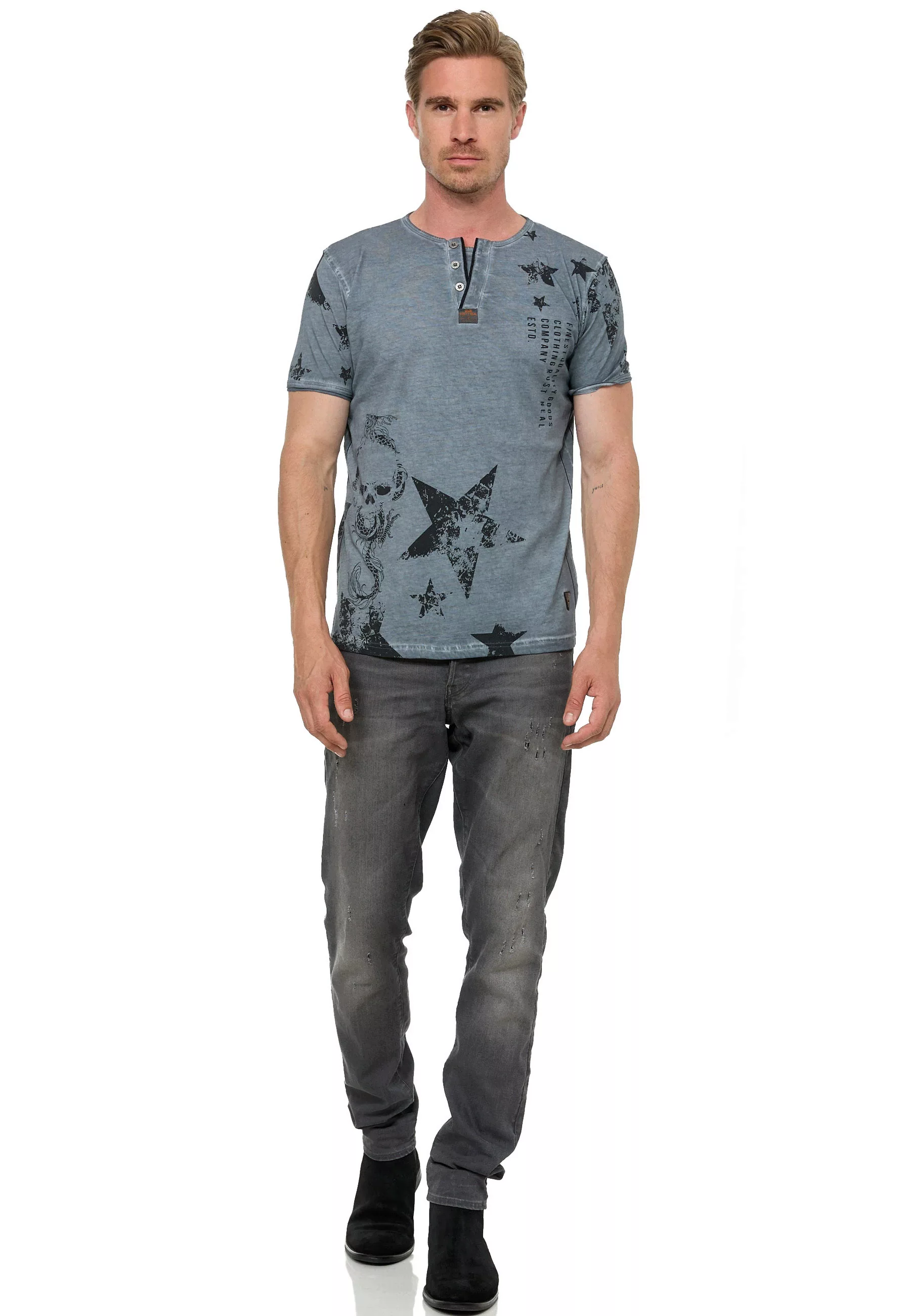 Rusty Neal T-Shirt, mit Skull-Print und Knopleiste günstig online kaufen