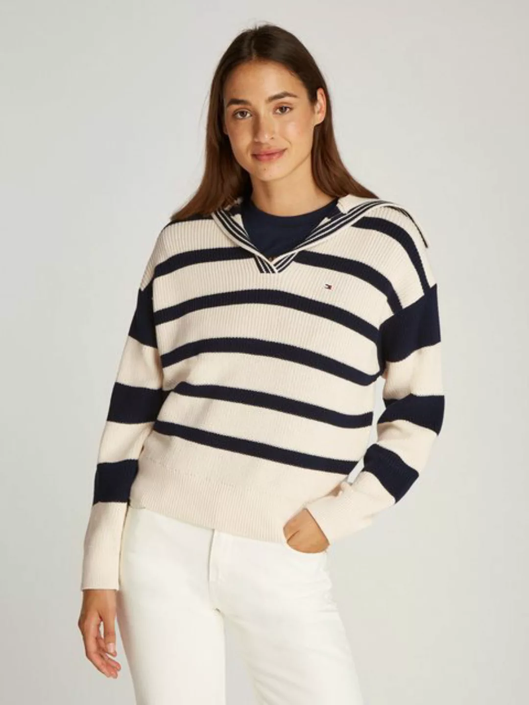 Tommy Hilfiger Polokragenpullover CO CARDI STITCH OPEN POLO SWT LS mit Perl günstig online kaufen