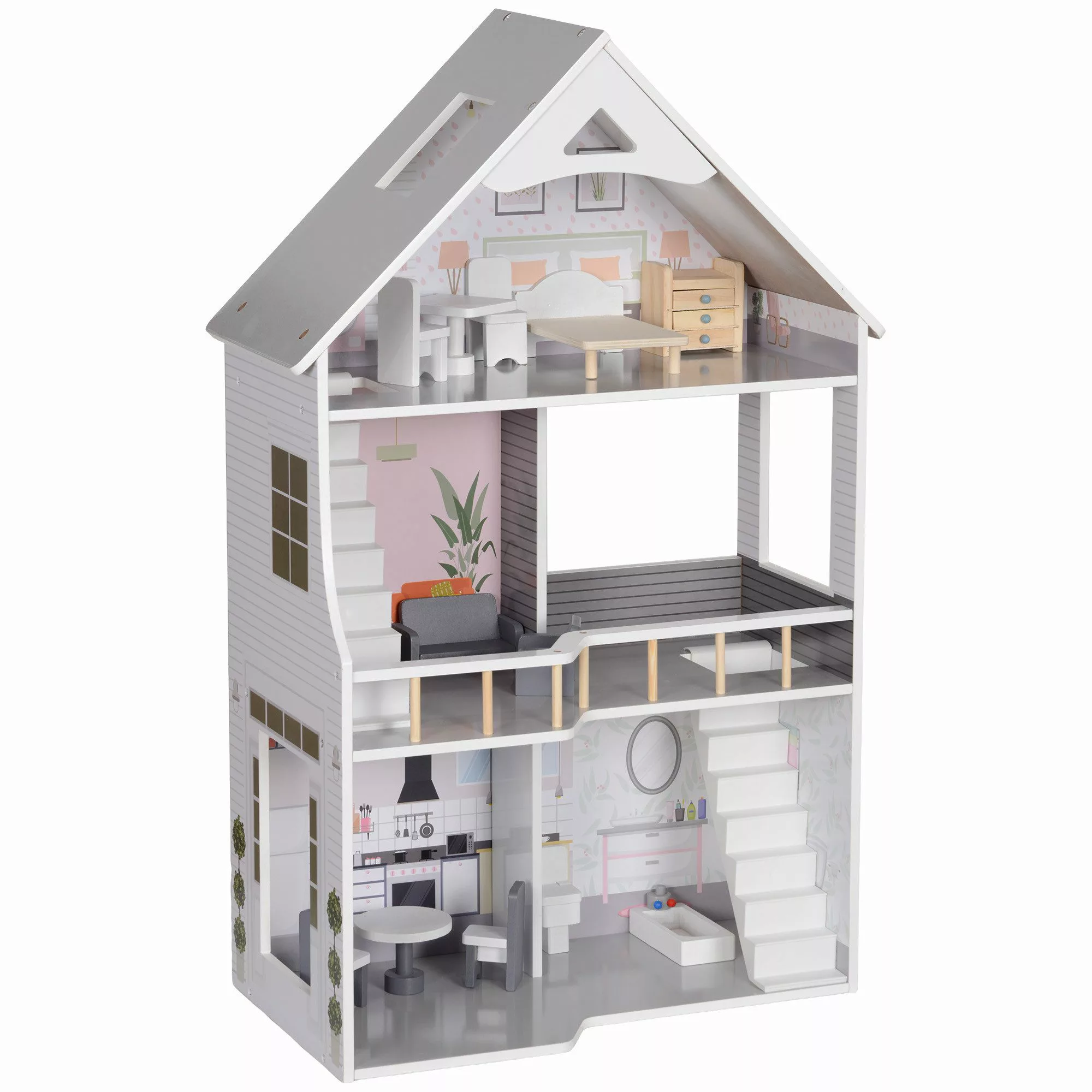 AIYAPLAY Puppenhaus mit 13 Möbelstücken und günstig online kaufen