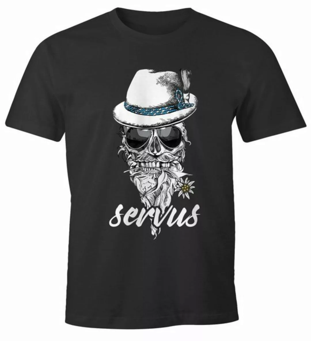 MoonWorks Print-Shirt Herren T-Shirt Totenkopf Filzhut Bayern Skull Blume s günstig online kaufen
