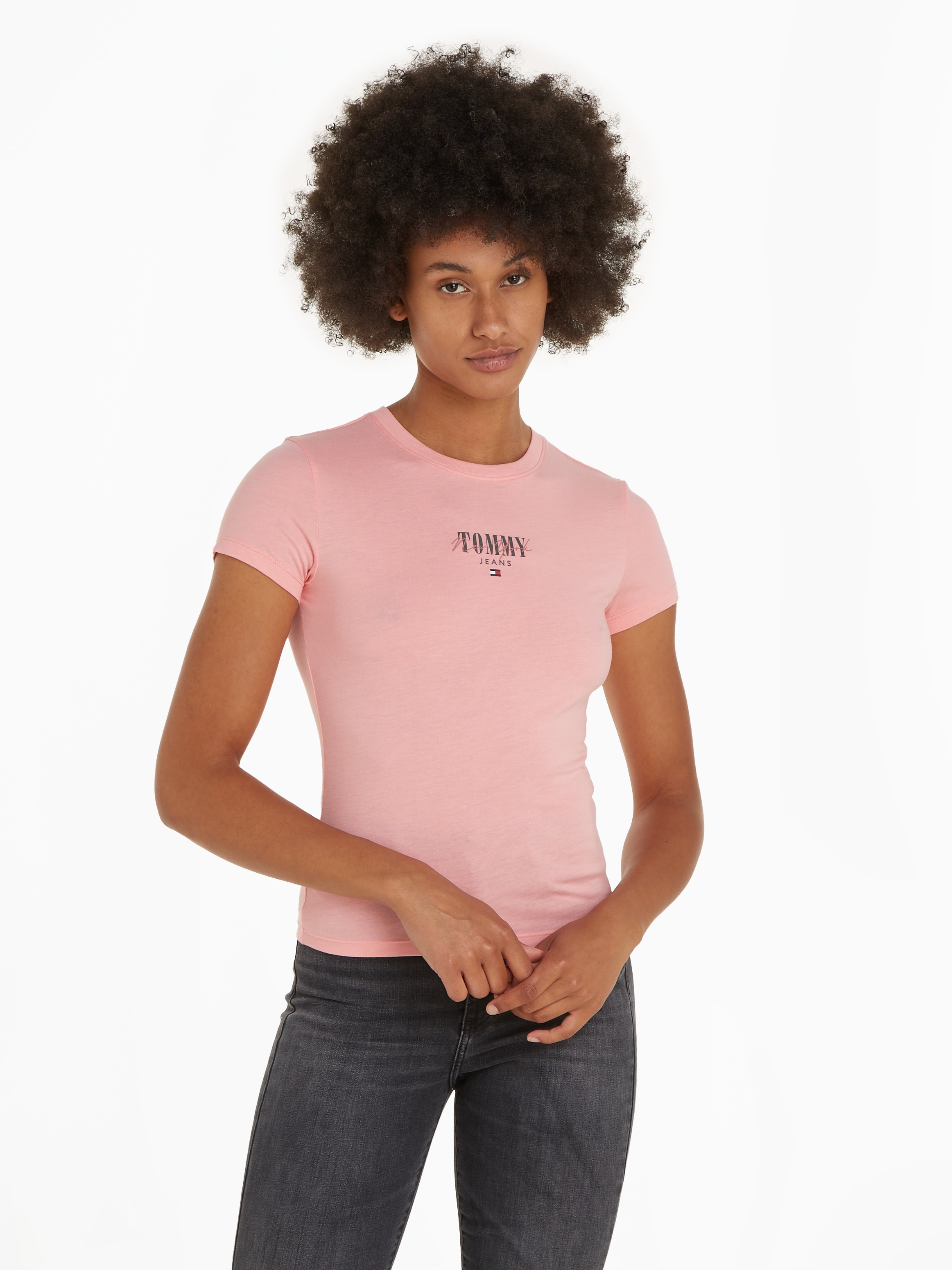 Tommy Jeans Rundhalsshirt "Rib Slim Essential Logo", Rippshirt, feines Jers günstig online kaufen