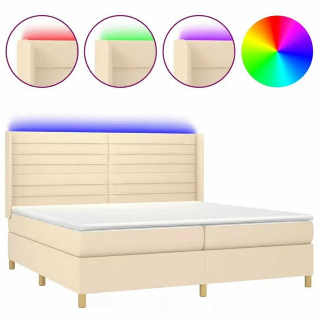 vidaXL Boxspringbett Boxspringbett mit Matratze LED Creme 200x200 cm Stoff günstig online kaufen