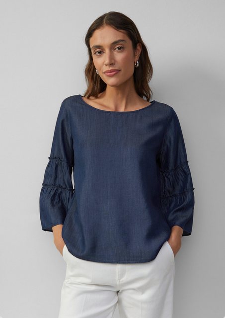 s.Oliver BLACK LABEL Langarmbluse Relaxed-Fit-Bluse in Denim-Optik mit Vola günstig online kaufen