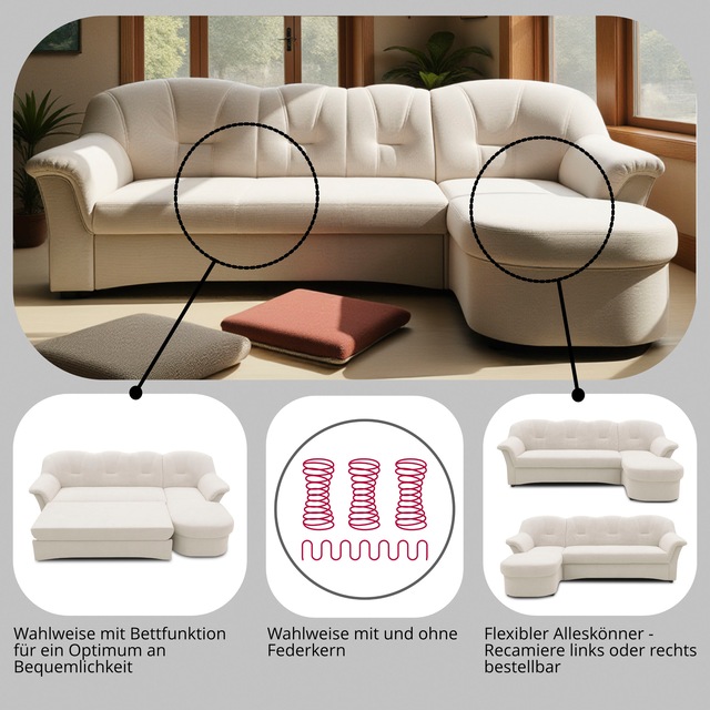 DOMO collection Ecksofa »Flores Schlafsofa, B/T/H: 233/142/86 cm, L-Form«, günstig online kaufen