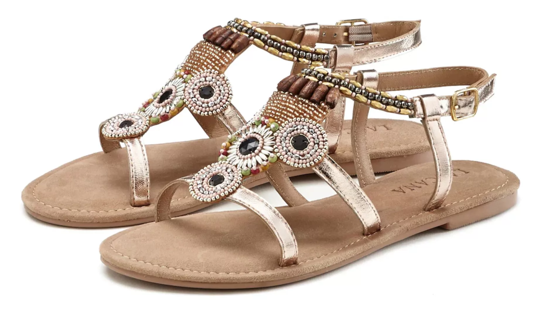 LASCANA Sandale, Sandalette, Sommerschuh aus Leder mit Steinchen in Glitzer günstig online kaufen