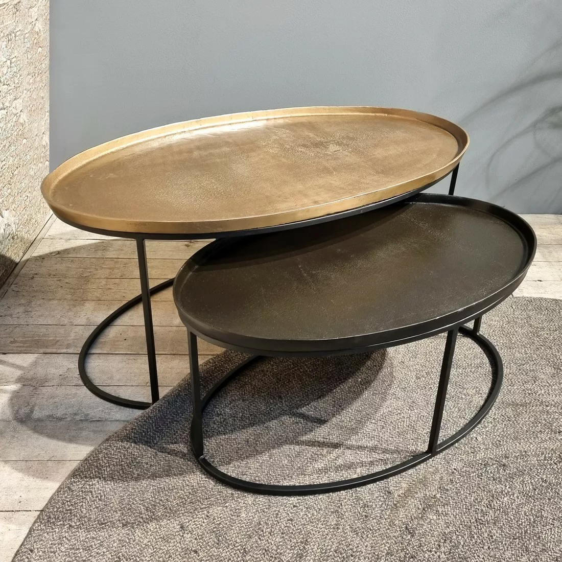 Couchtisch 2er Set Oval Coffeetable Messing Antik Bronze günstig online kaufen