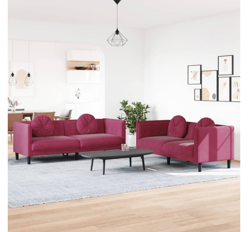 vidaXL Sofa Sofagarnitur Set mit Kissen Samt, 2-tlg., Rot günstig online kaufen