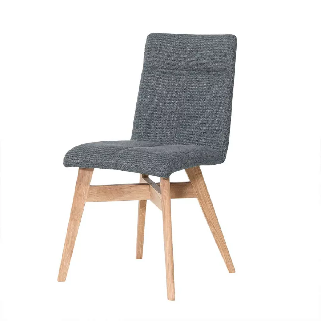 Esstisch Stühle in Grau Webstoff Massivholzgestell in Eiche Bianco (2er Set günstig online kaufen