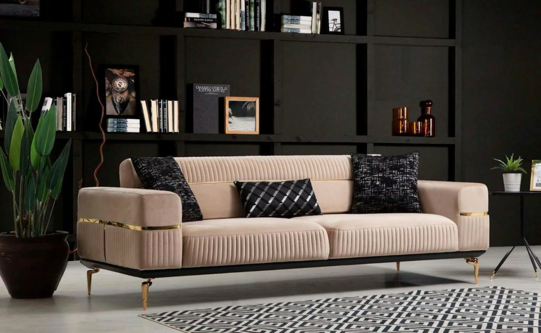 JVmoebel Sofa Moderne Luxus Sofa Design Dreisitzer mit Edelstahlelementen B günstig online kaufen