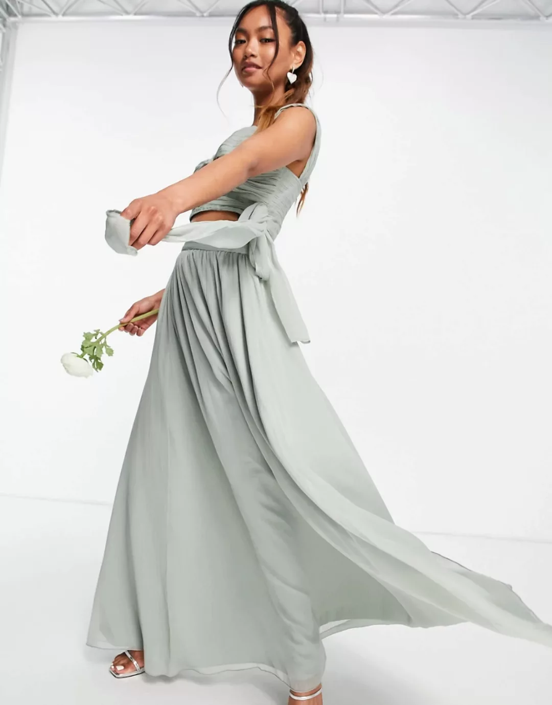 ASOS DESIGN – Bridesmaid – Weicher Maxirock, Kombiteil-Grün günstig online kaufen