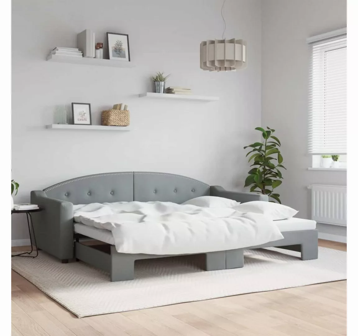 furnicato Bett Tagesbett Ausziehbar Hellgrau 90x200 cm Stoff günstig online kaufen