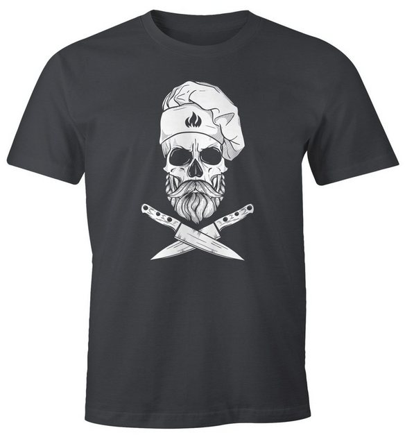 MoonWorks Print-Shirt Herren T-Shirt Grillen Koch Totenkopf Messer Hipster günstig online kaufen