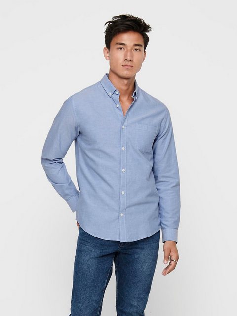 ONLY & SONS Langarmhemd Hemd Slim Fit Langarm Oxford Hemd 7802 in Blau-3 günstig online kaufen